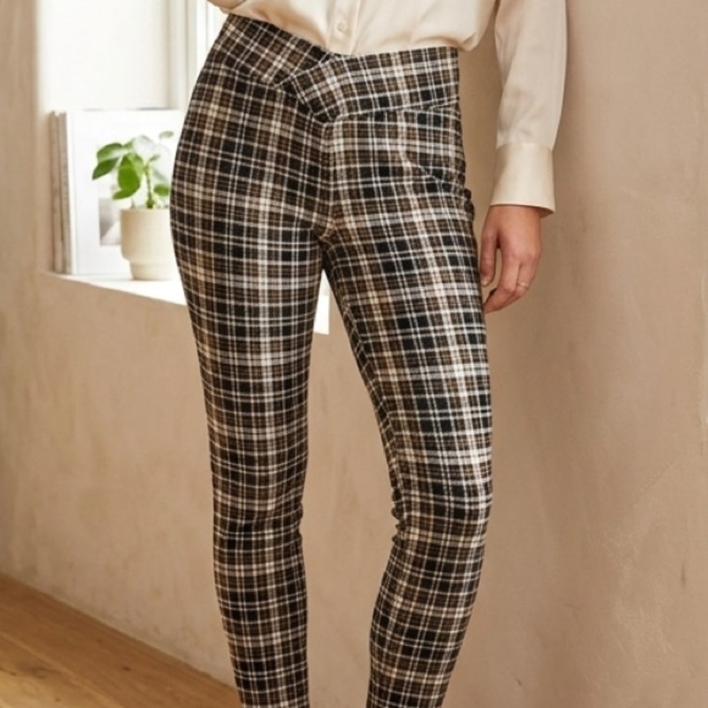 Plaid High-Rise Ponte Skinny Pants